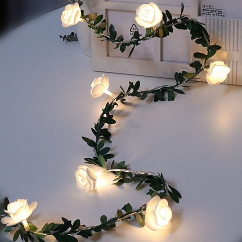 Solar Powered Warm Rose Flower Vine String LED Fairy Lights