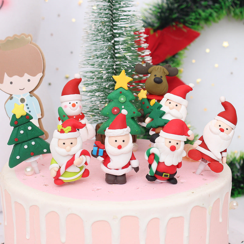 Fashion Christmas Soft Pottery Cake Decoration