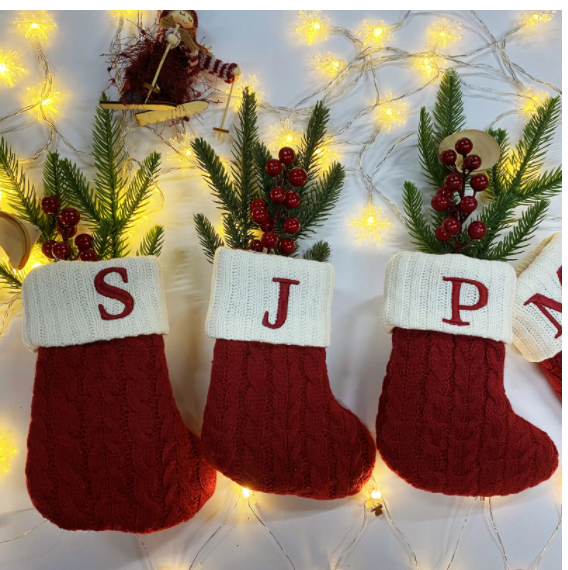 Woolen Knitted Christmas Letter Socks Decoration Pendant Gift Bag