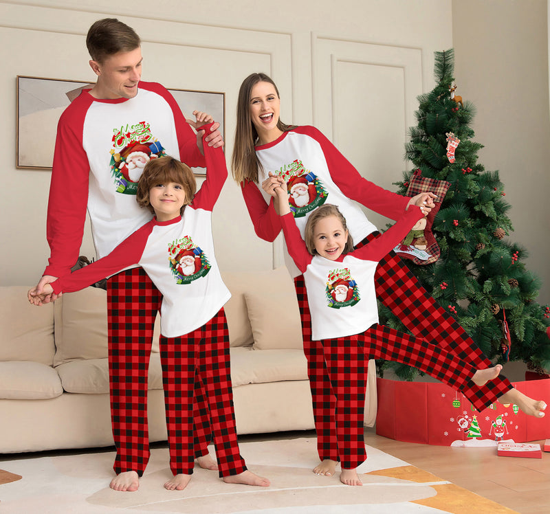 Long Sleeve T-Shirt Plaid Pants Christmas Parent-Child Clothes Set