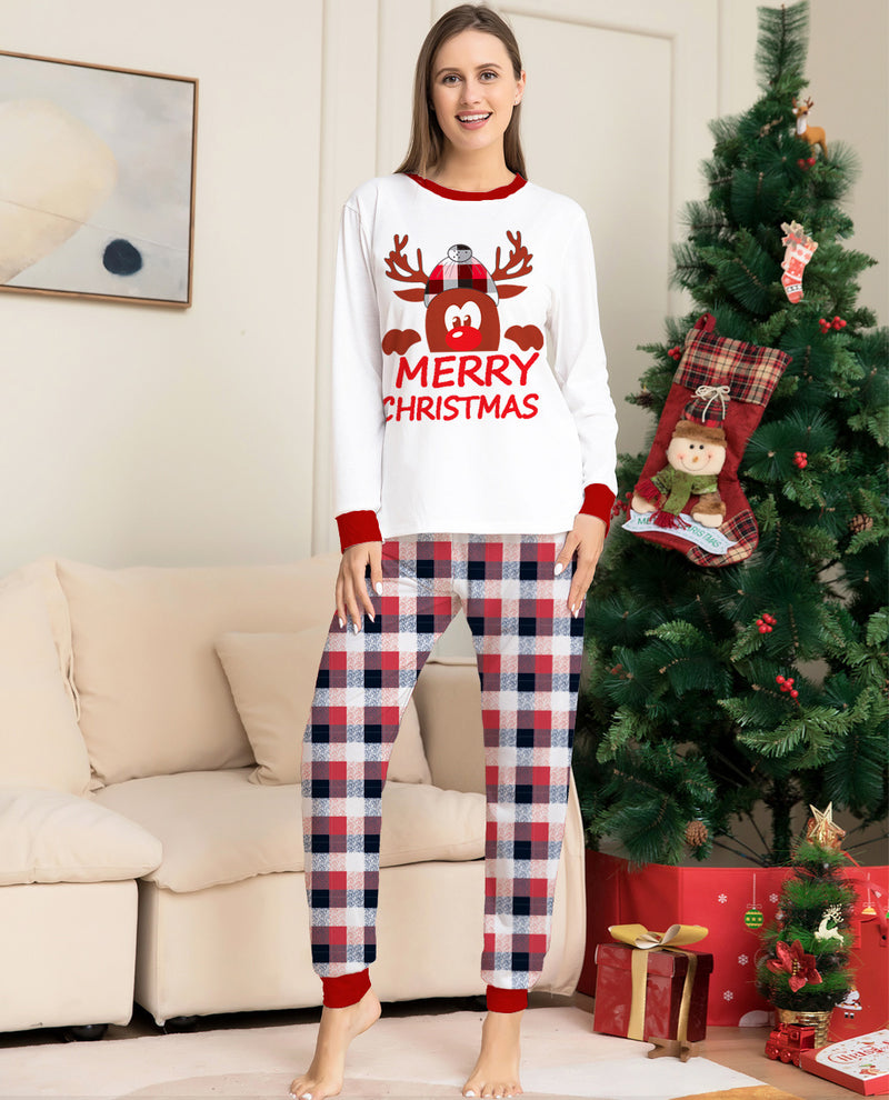 New Style Plaid Deer Christmas Parent-child Pajama Suit