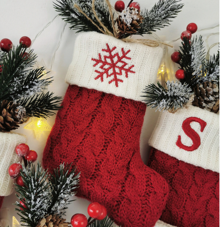 Woolen Knitted Christmas Letter Socks Decoration Pendant Gift Bag